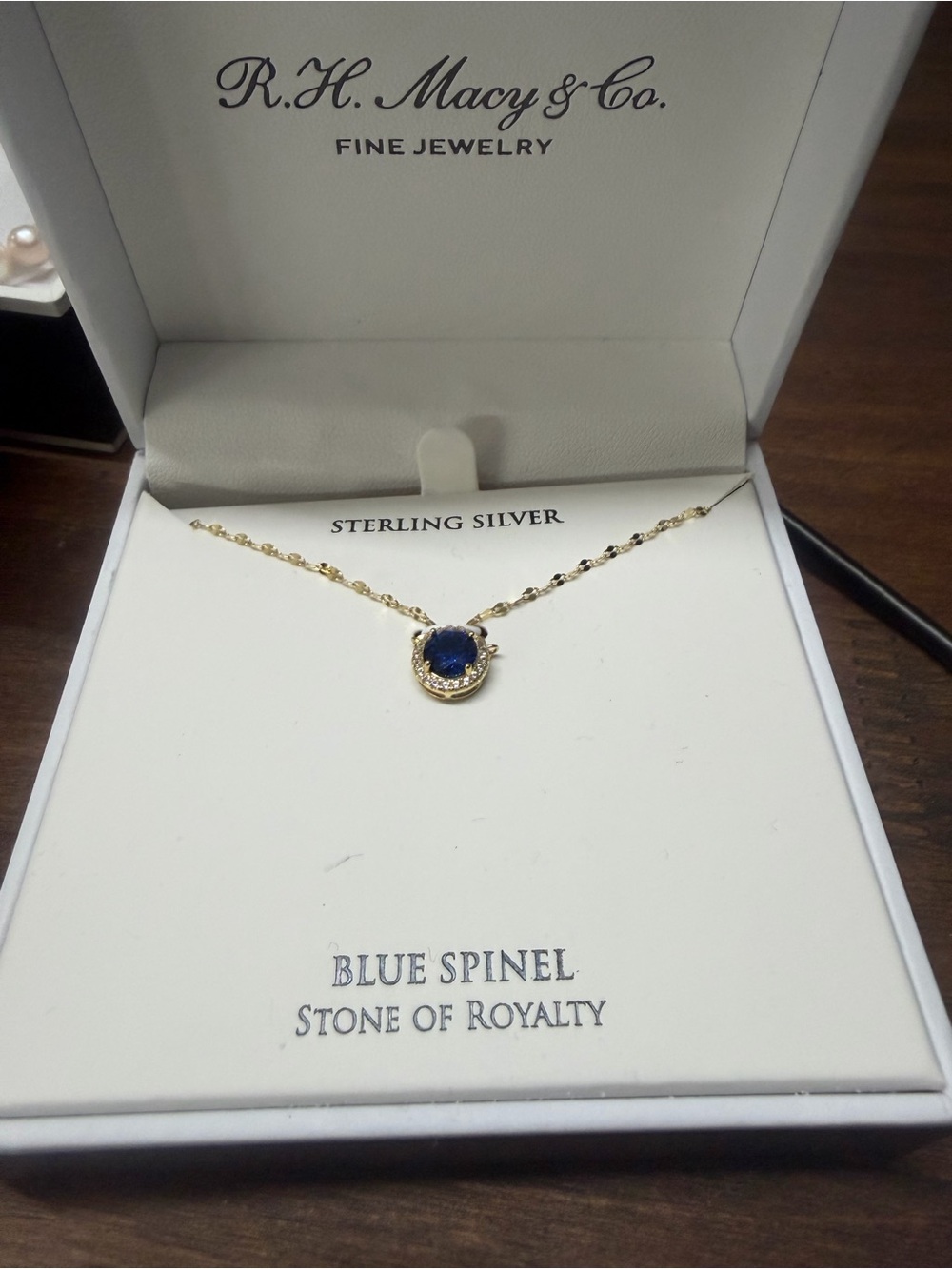 Macy's Gold-Tone Necklace with Deep Blue Spinel Pendant